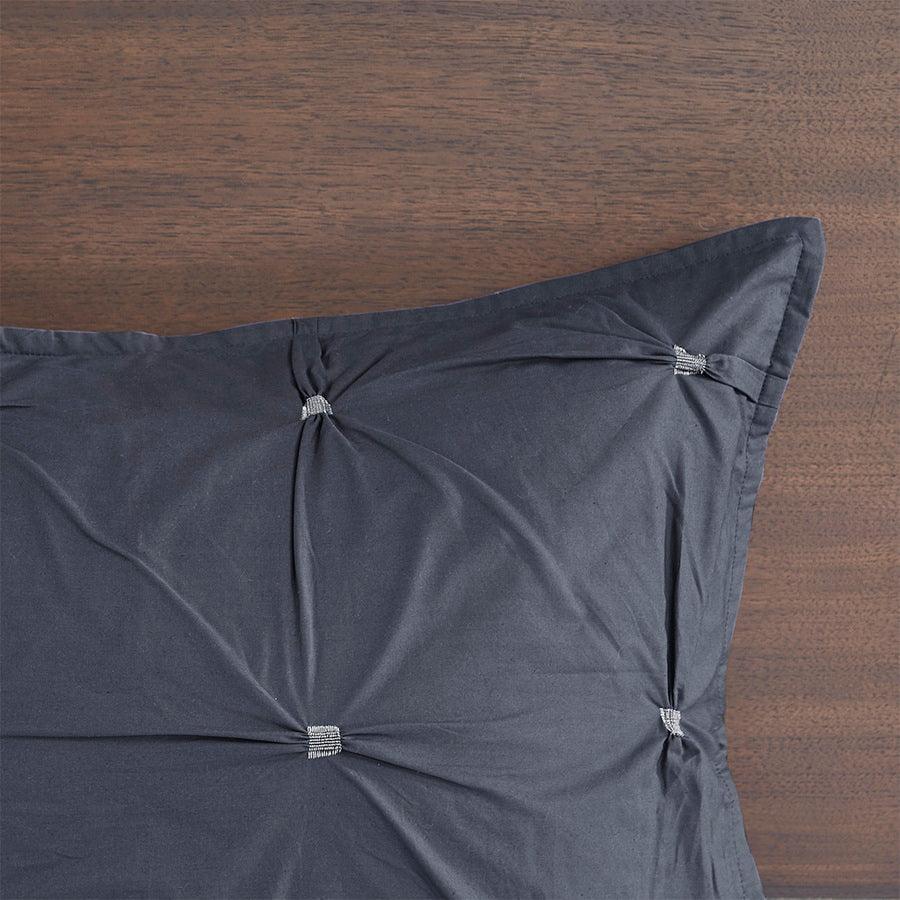 Olliix.com Comforters & Blankets - Masie Transitional 3 Piece Elastic Embroidered Cotton Comforter Set Navy Full/Queen