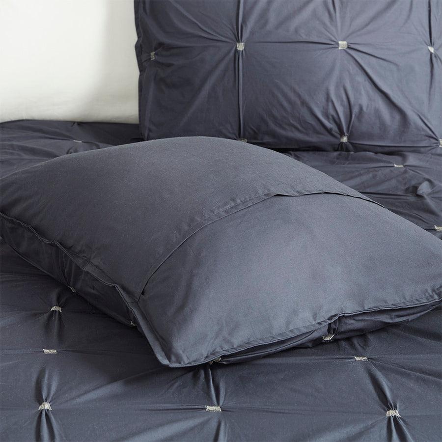 Olliix.com Comforters & Blankets - Masie Transitional 3 Piece Elastic Embroidered Cotton Comforter Set Navy Full/Queen
