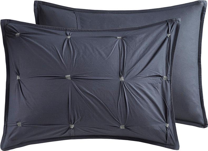 Olliix.com Comforters & Blankets - Masie Transitional 3 Piece Elastic Embroidered Cotton Comforter Set Navy Full/Queen