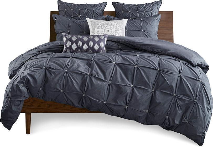 Olliix.com Comforters & Blankets - Masie Transitional 3 Piece Elastic Embroidered Cotton Comforter Set Navy Full/Queen