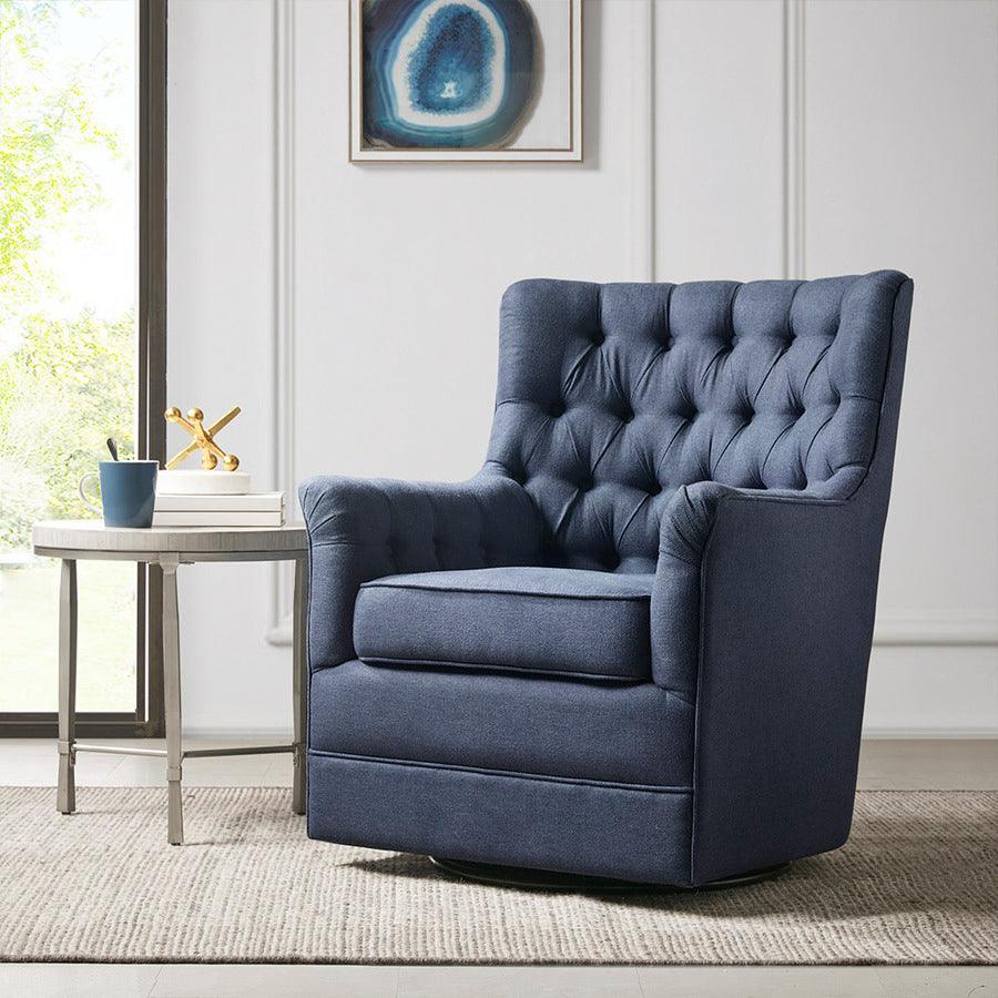 Olliix.com Accent Chairs - Mathis Swivel Glider Chair Blue