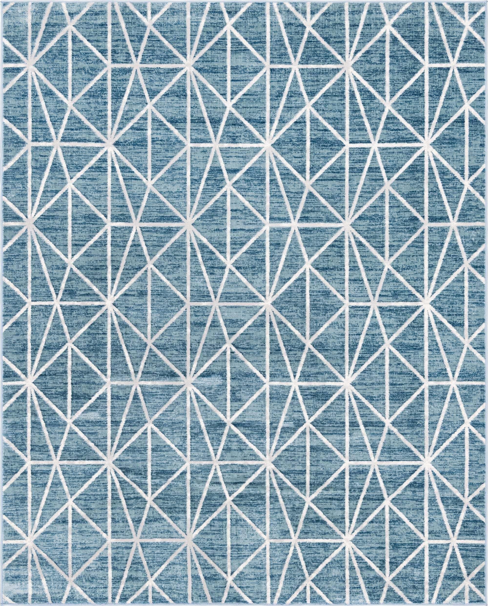 Unique Loom Indoor Rugs - Matrix Trellis Geometric Rectangular 8x10 Rug Blue & Gray
