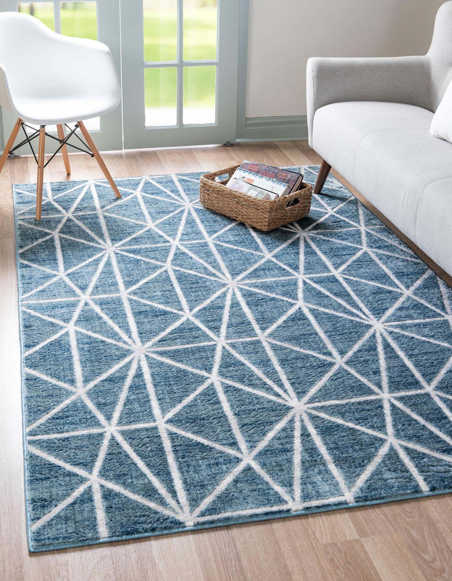 Unique Loom Indoor Rugs - Matrix Trellis Geometric Rectangular 8x10 Rug Blue & Gray