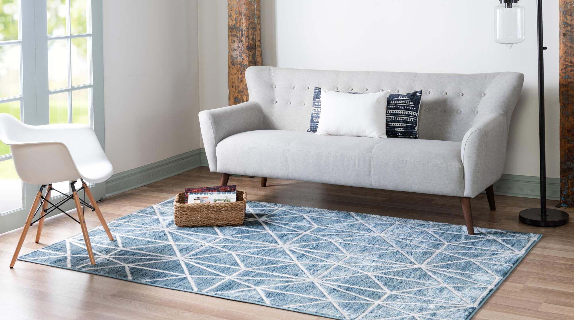 Unique Loom Indoor Rugs - Matrix Trellis Geometric Rectangular 8x10 Rug Blue & Gray