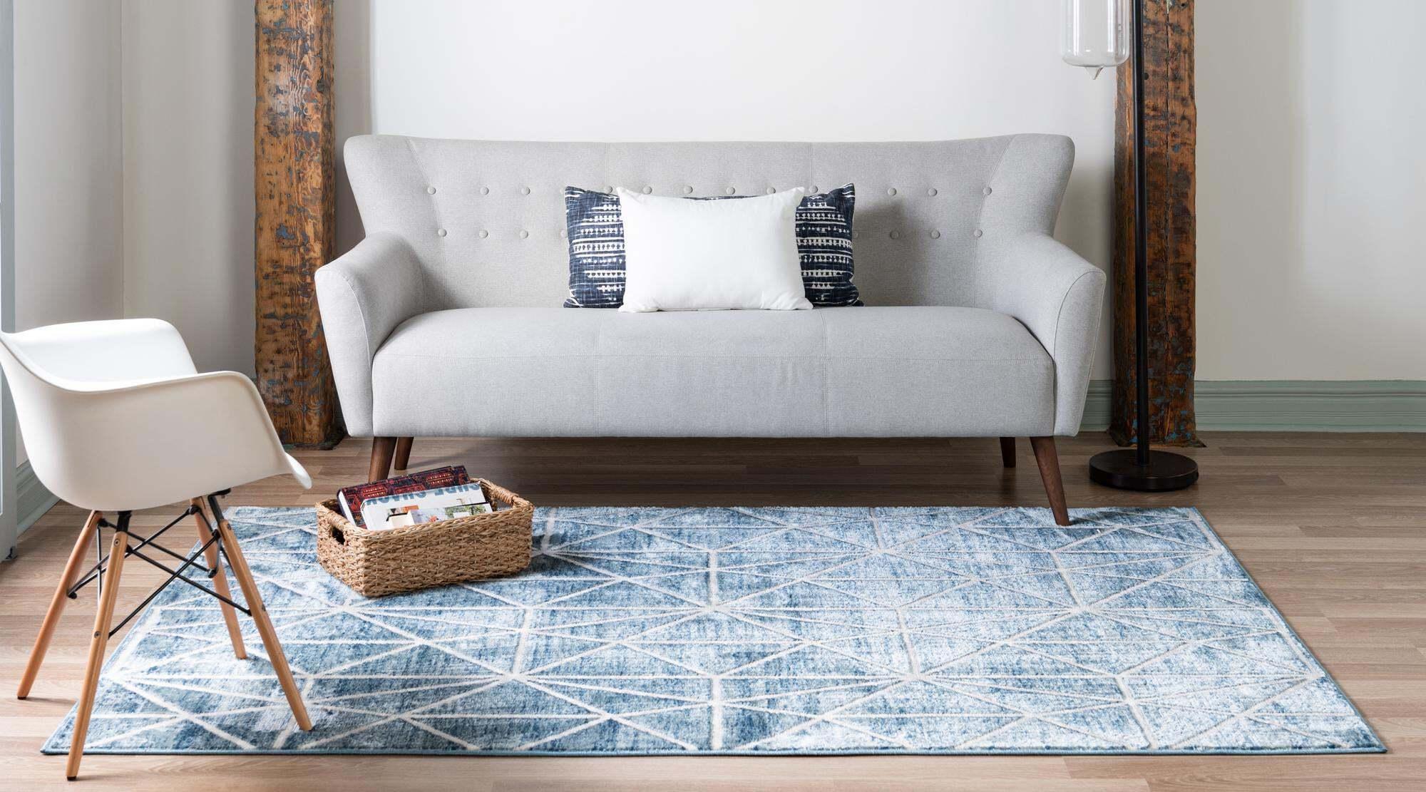 Unique Loom Indoor Rugs - Matrix Trellis Geometric Rectangular 8x10 Rug Blue & Gray