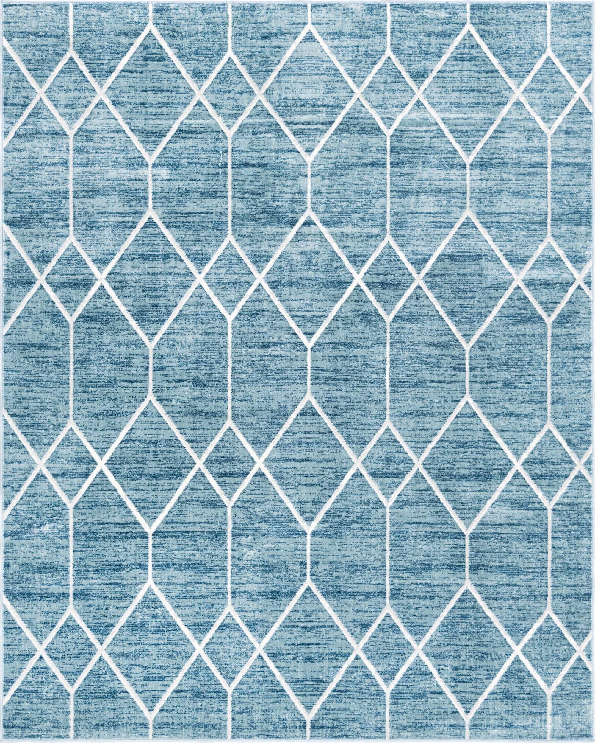 Unique Loom Indoor Rugs - Matrix Trellis Geometric Rectangular 8x10 Rug Blue & Ivory