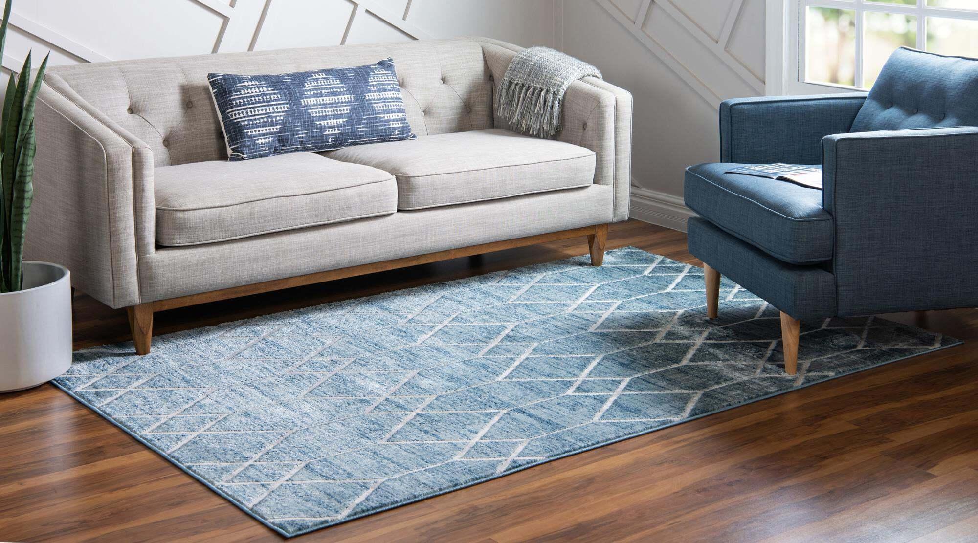 Unique Loom Indoor Rugs - Matrix Trellis Geometric Rectangular 8x10 Rug Blue & Ivory