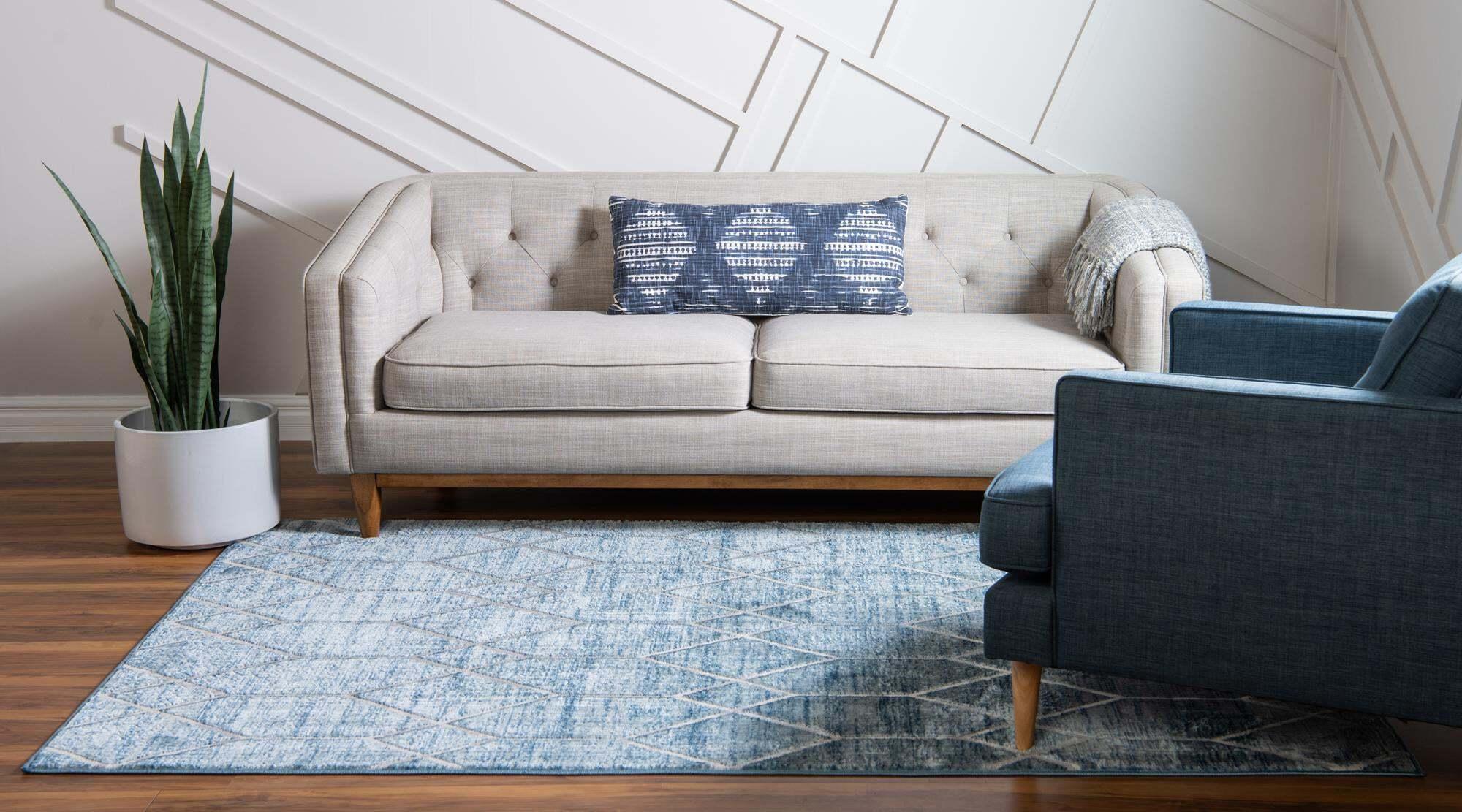 Unique Loom Indoor Rugs - Matrix Trellis Geometric Rectangular 8x10 Rug Blue & Ivory