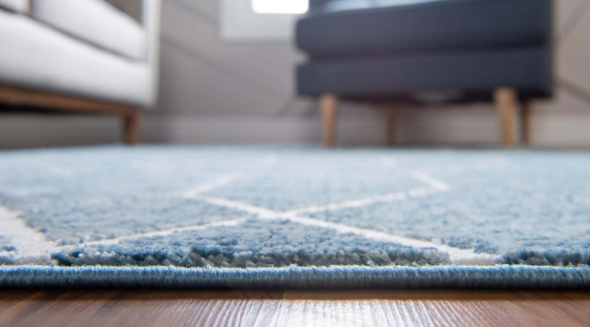 Unique Loom Indoor Rugs - Matrix Trellis Geometric Rectangular 8x10 Rug Blue & Ivory