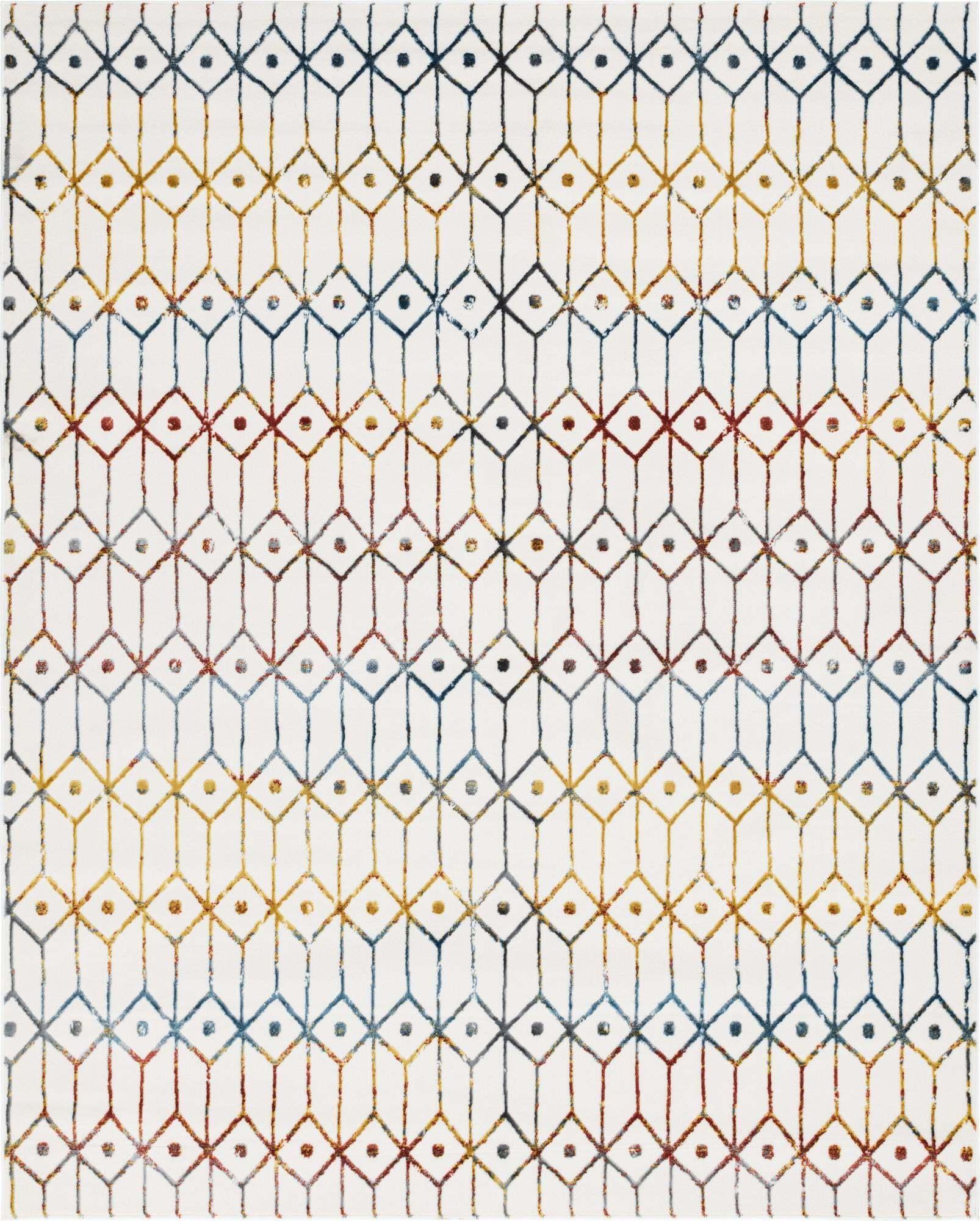 Unique Loom Indoor Rugs - Matrix Trellis Geometric Rectangular 8x10 Rug Ivory & Blue