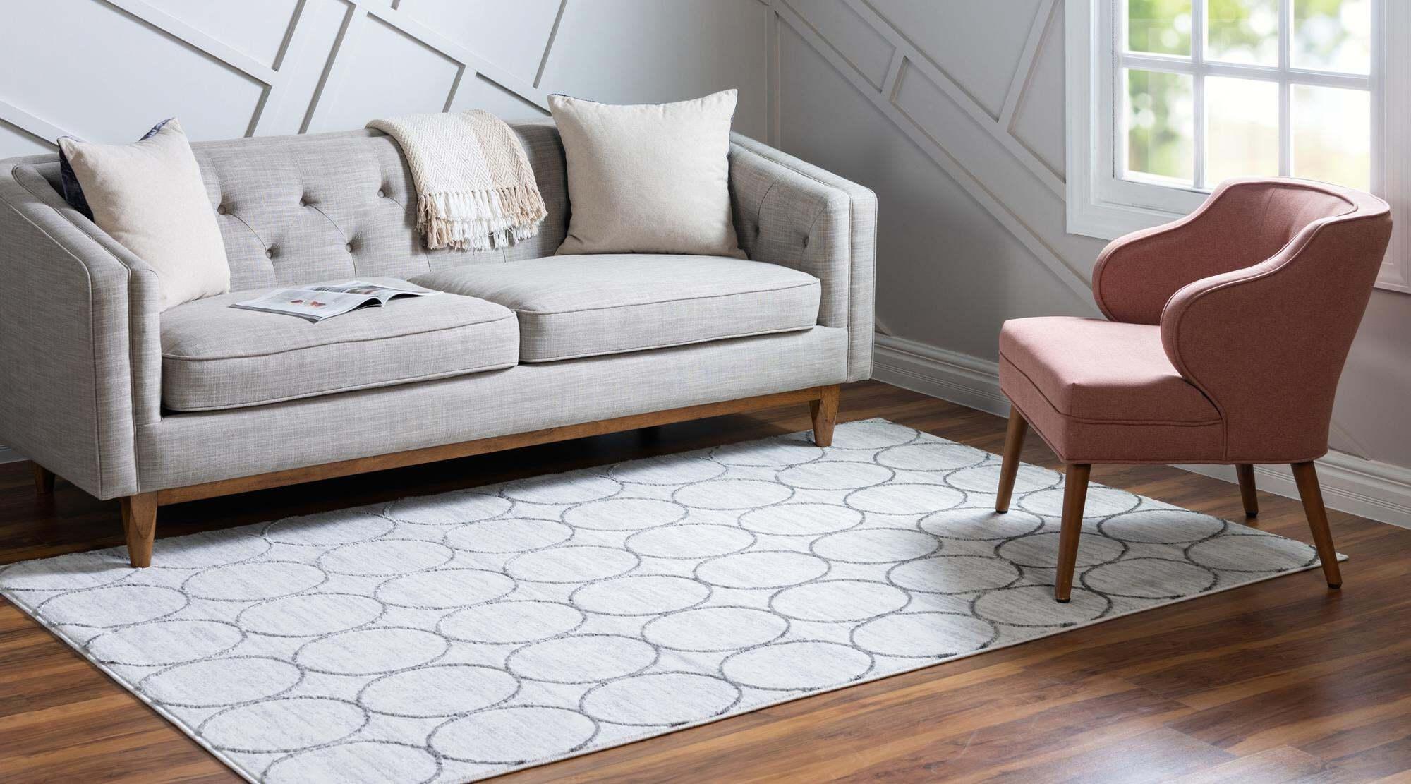 Unique Loom Indoor Rugs - Matrix Trellis Geometric Rectangular 8x10 Rug Ivory & Light Gray