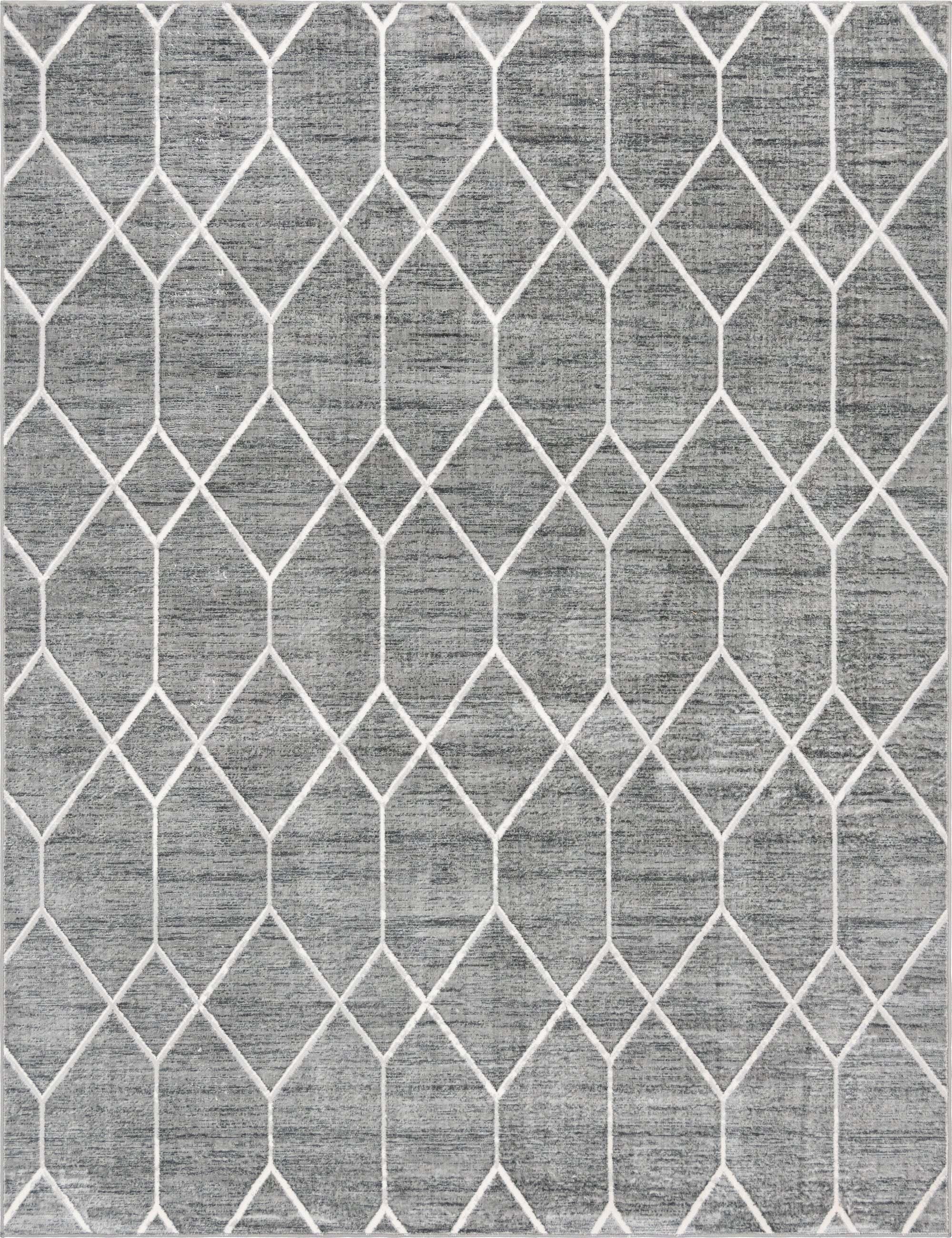 Unique Loom Indoor Rugs - Matrix Trellis Geometric Rectangular 9x12 Rug Dark Gray & Gray