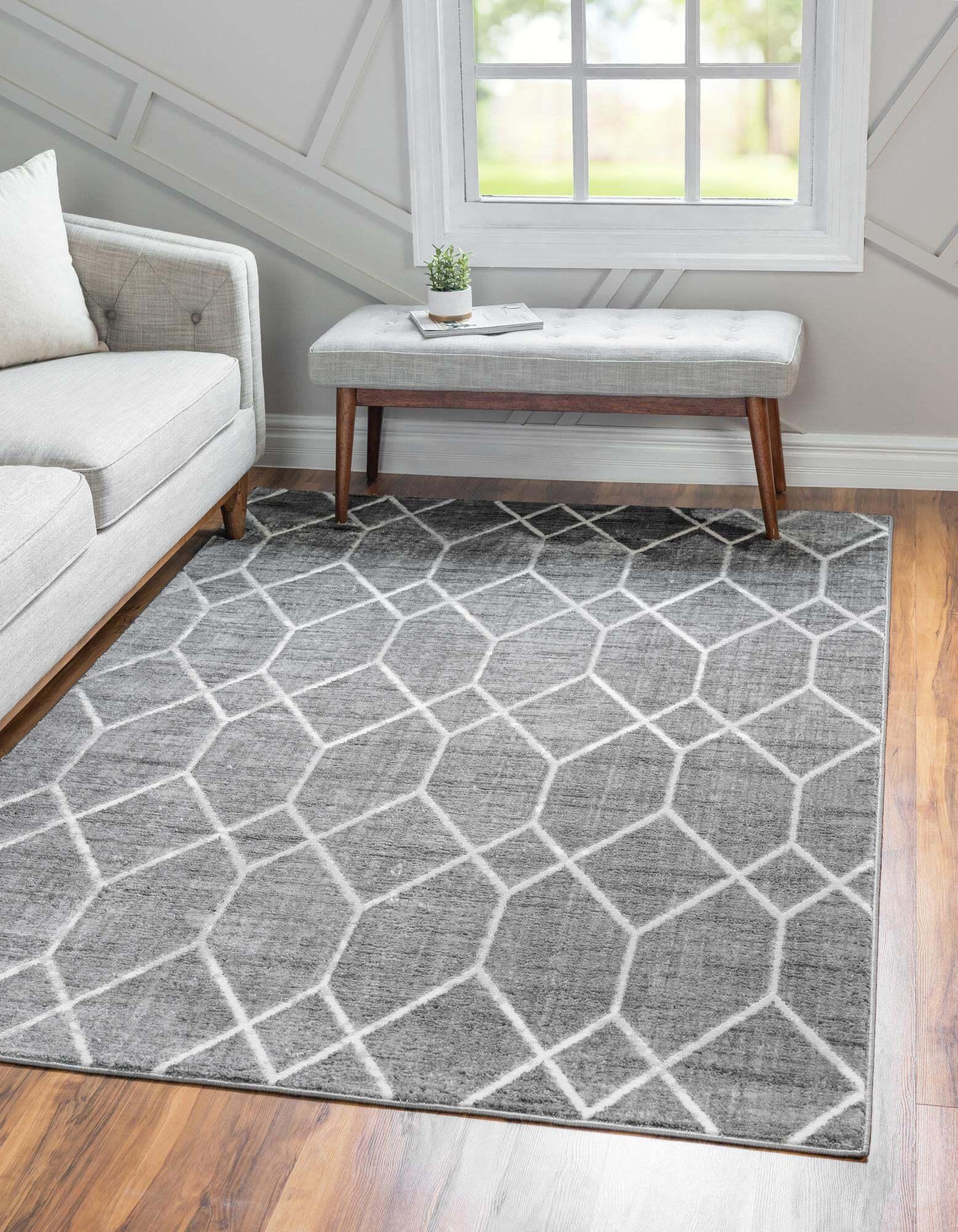 Unique Loom Indoor Rugs - Matrix Trellis Geometric Rectangular 9x12 Rug Dark Gray & Gray