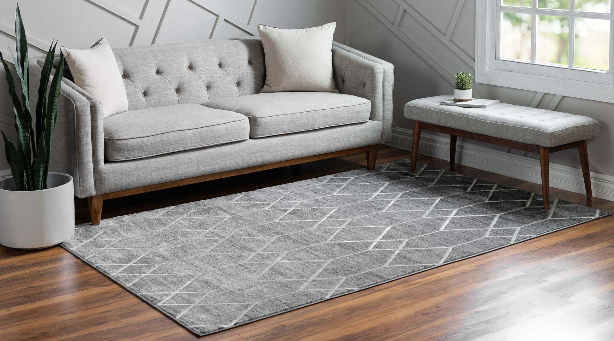 Unique Loom Indoor Rugs - Matrix Trellis Geometric Rectangular 9x12 Rug Dark Gray & Gray