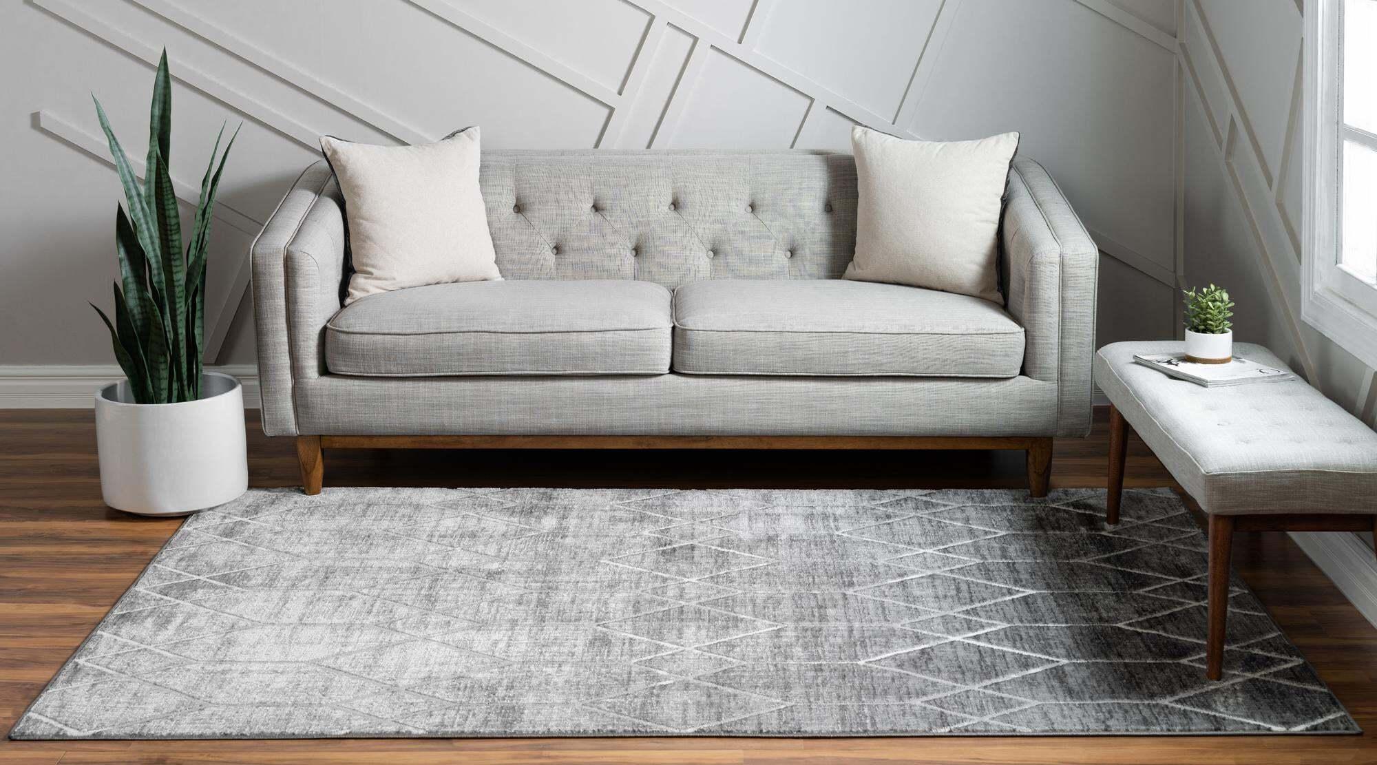 Unique Loom Indoor Rugs - Matrix Trellis Geometric Rectangular 9x12 Rug Dark Gray & Gray
