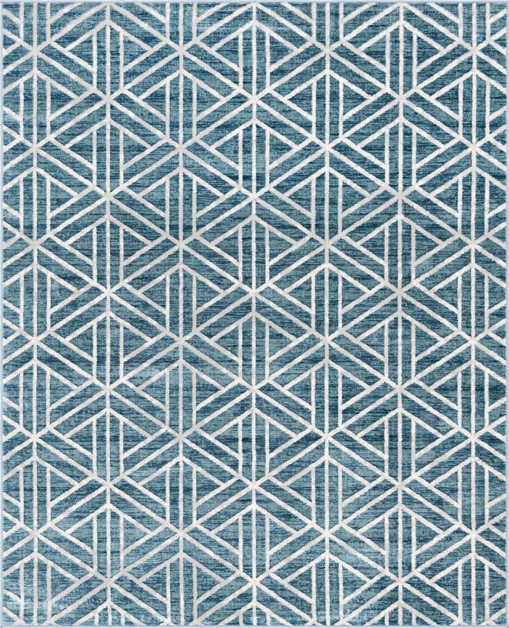 Unique Loom Indoor Rugs - Matrix Trellis Rectangular 8x10 Rug Blue & Ivory
