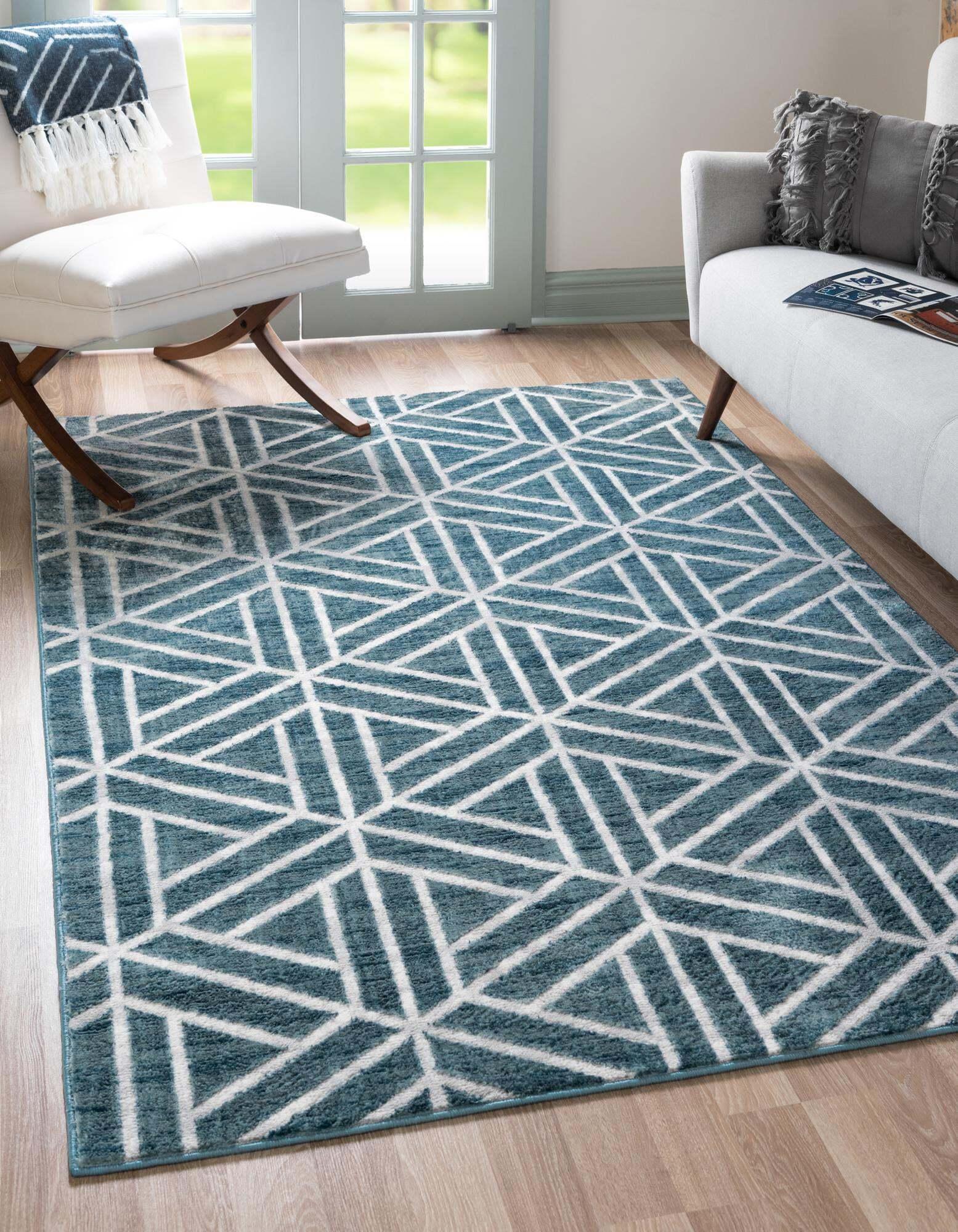 Unique Loom Indoor Rugs - Matrix Trellis Rectangular 8x10 Rug Blue & Ivory