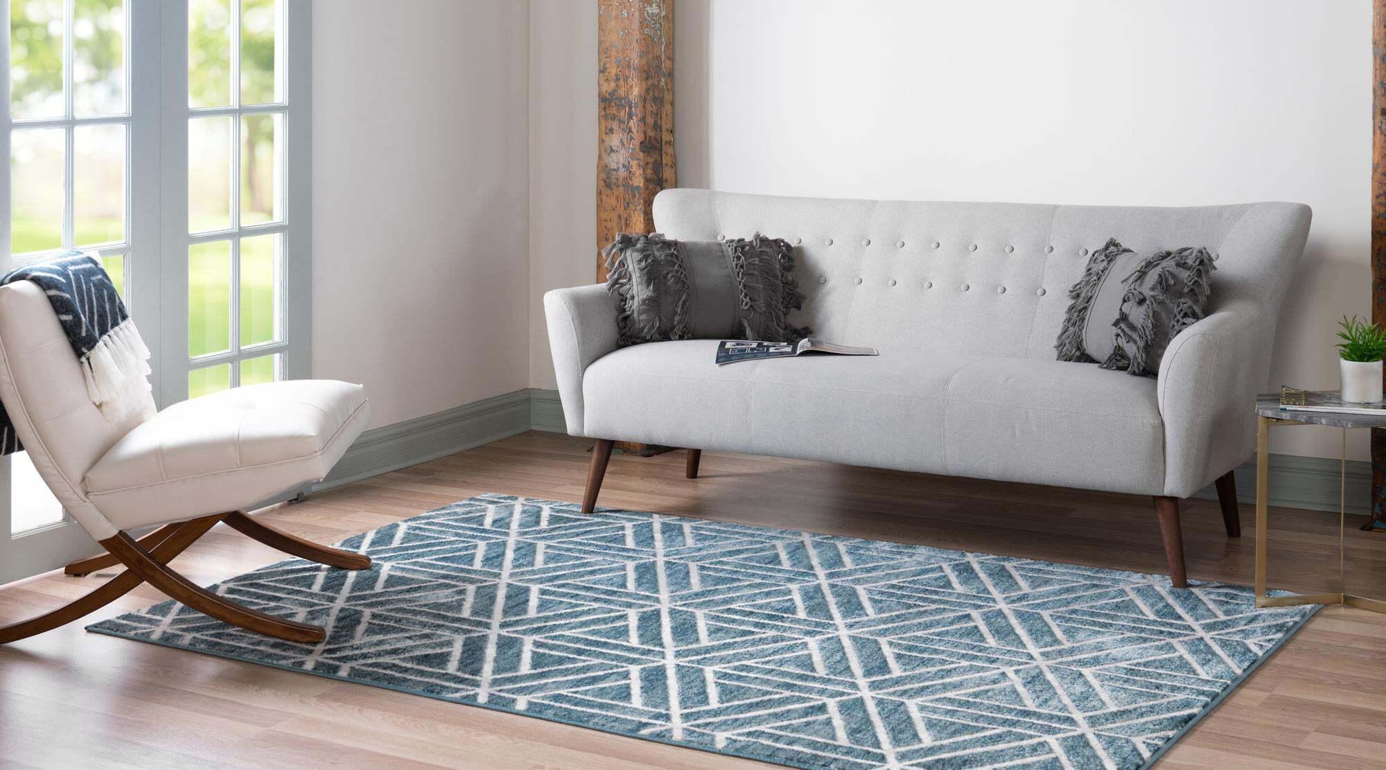 Unique Loom Indoor Rugs - Matrix Trellis Rectangular 8x10 Rug Blue & Ivory