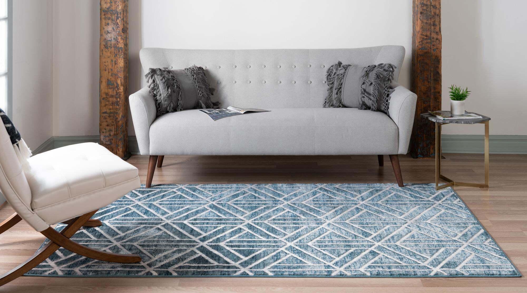 Unique Loom Indoor Rugs - Matrix Trellis Rectangular 8x10 Rug Blue & Ivory
