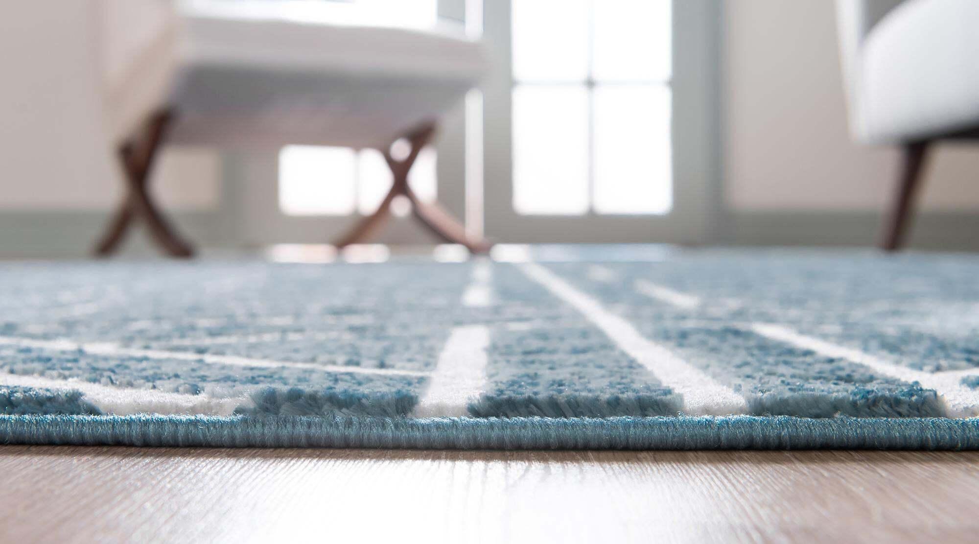 Unique Loom Indoor Rugs - Matrix Trellis Rectangular 8x10 Rug Blue & Ivory