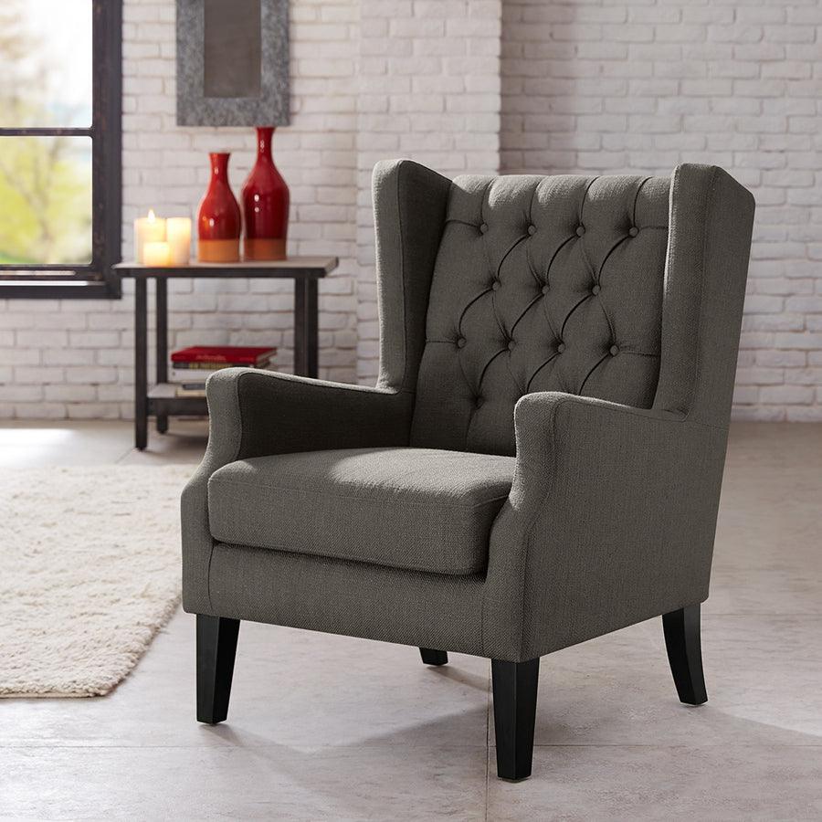 Olliix.com Accent Chairs - Maxwell Button Tufted Wing Chair Gray