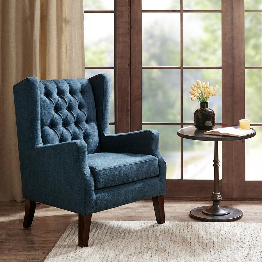 Olliix.com Accent Chairs - Maxwell Button Tufted Wing Chair Navy