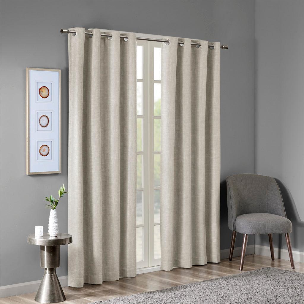 Olliix.com Curtains - Maya 54 H Printed Heathered Blackout Grommet Top Curtain Panel Taupe