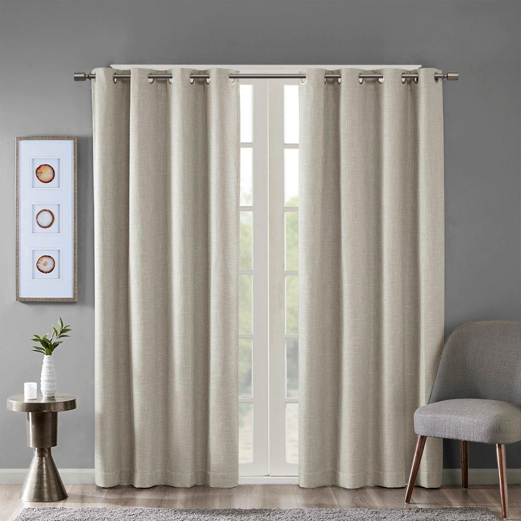 Olliix.com Curtains - Maya 54 H Printed Heathered Blackout Grommet Top Curtain Panel Taupe