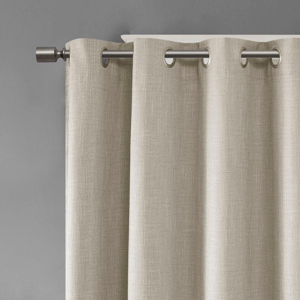 Olliix.com Curtains - Maya 54 H Printed Heathered Blackout Grommet Top Curtain Panel Taupe