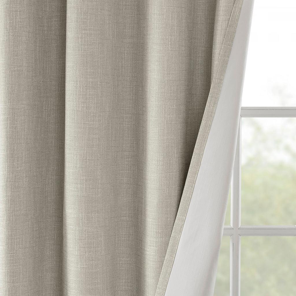 Olliix.com Curtains - Maya 54 H Printed Heathered Blackout Grommet Top Curtain Panel Taupe