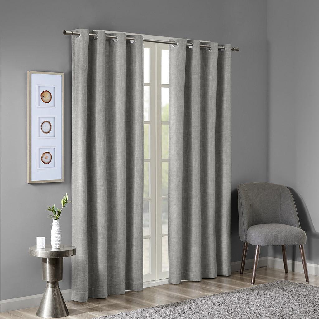 Olliix.com Curtains - Maya 84 H Printed Heathered Blackout Grommet Top Curtain Panel Gray