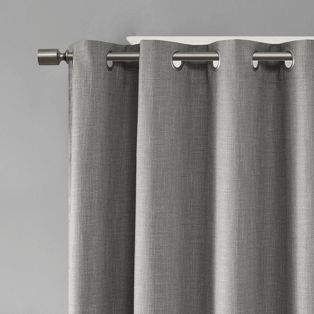 Olliix.com Curtains - Maya 84 H Printed Heathered Blackout Grommet Top Curtain Panel Gray