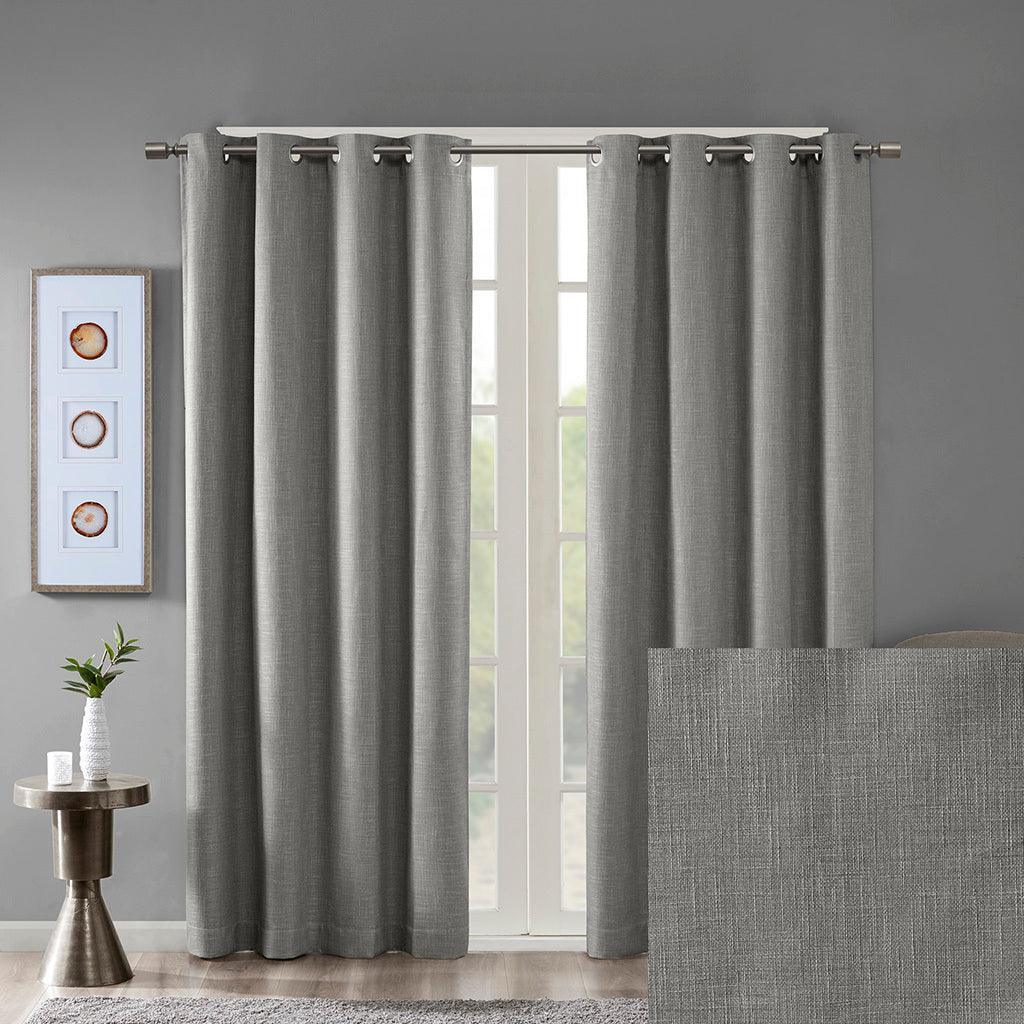 Olliix.com Curtains - Maya 84 H Printed Heathered Blackout Grommet Top Curtain Panel Gray