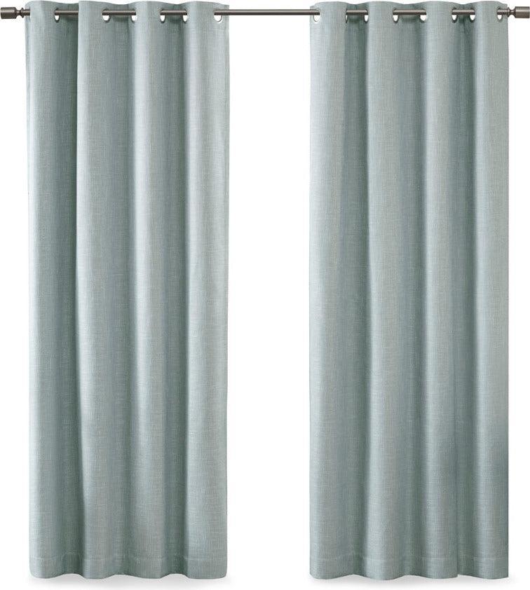 Olliix.com Curtains - Maya 95 H Printed Heathered Blackout Grommet Top Curtain Panel Aqua