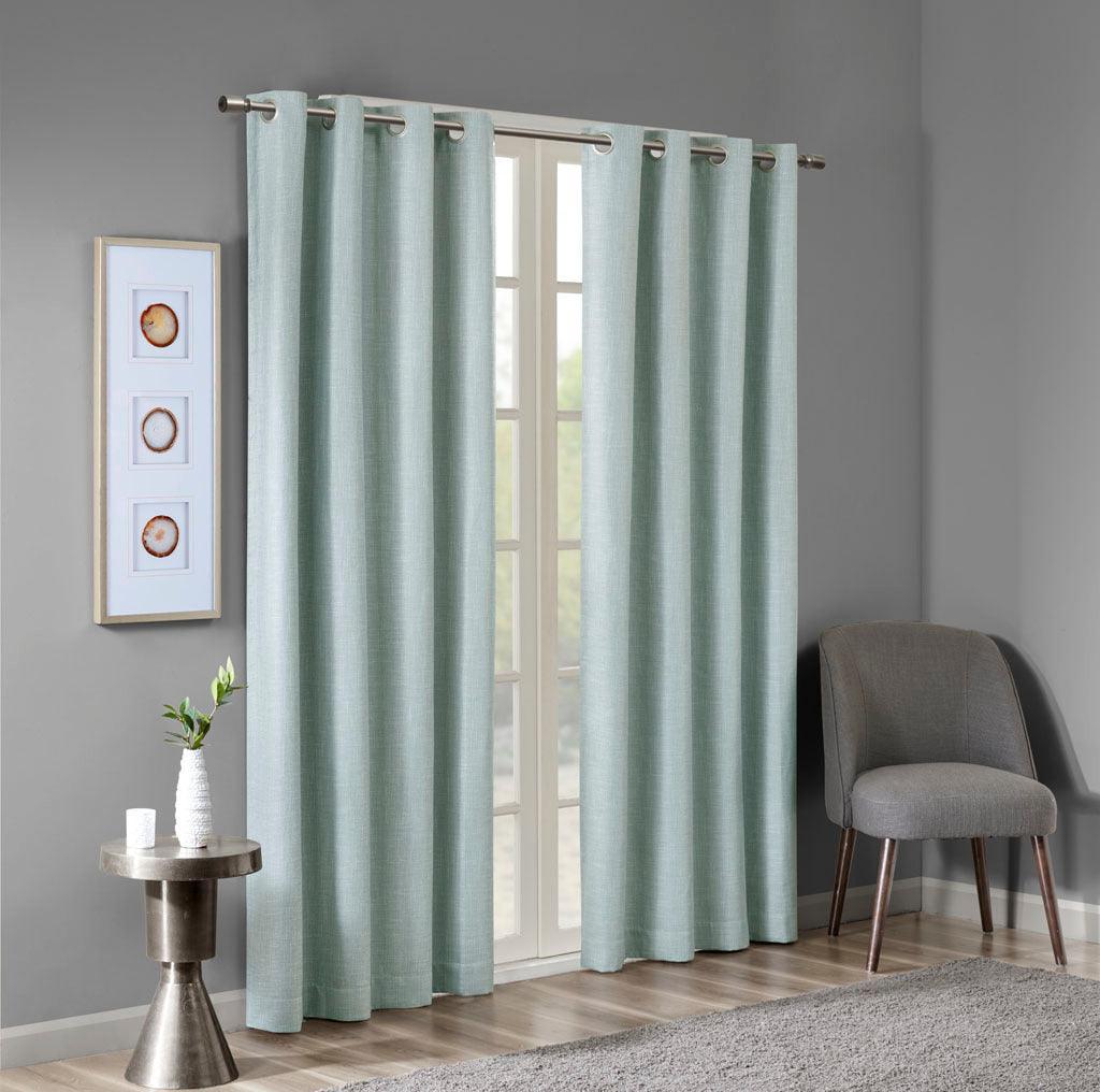 Olliix.com Curtains - Maya 95 H Printed Heathered Blackout Grommet Top Curtain Panel Aqua
