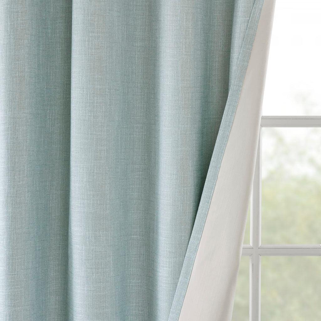 Olliix.com Curtains - Maya 95 H Printed Heathered Blackout Grommet Top Curtain Panel Aqua