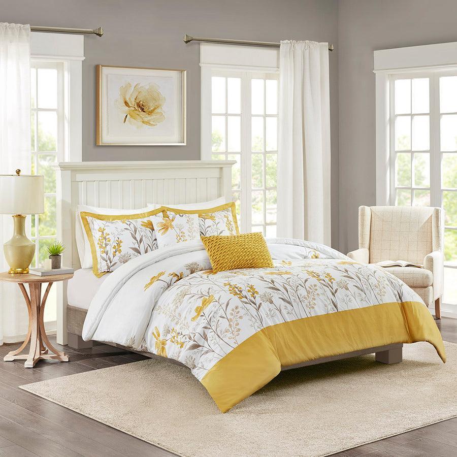 Olliix.com Comforters & Blankets - Meadow 5 Piece Cotton Comforter Set Yellow Queen