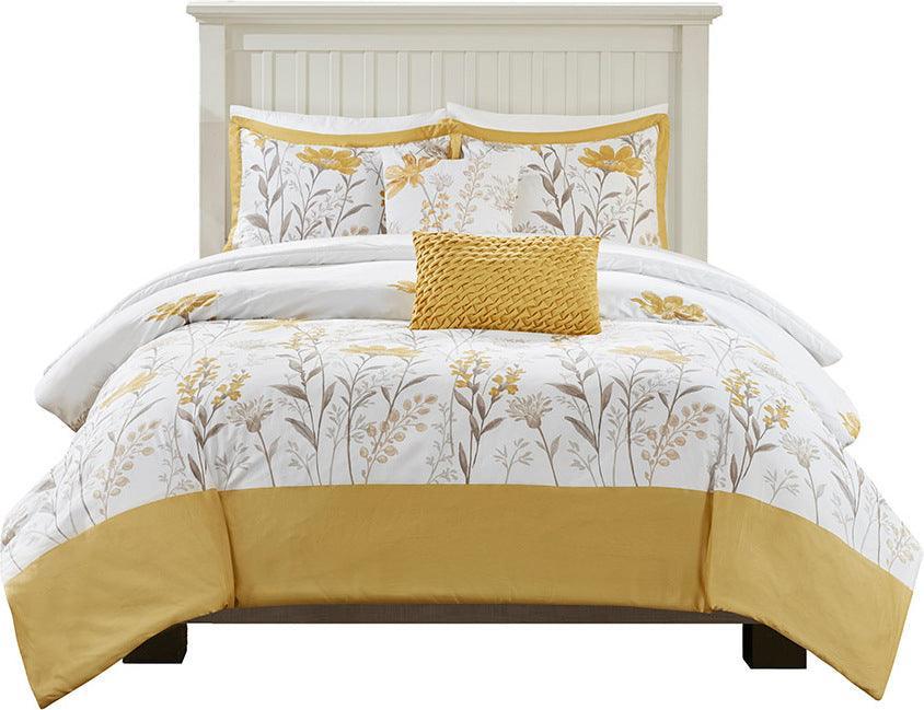 Olliix.com Comforters & Blankets - Meadow 5 Piece Cotton Comforter Set Yellow Queen
