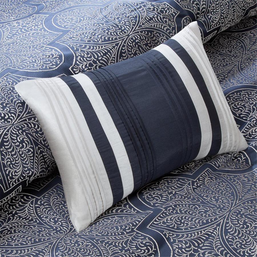 Olliix.com Comforters & Blankets - Medina 8 Piece 18 " W Jacquard Comforter Set Navy