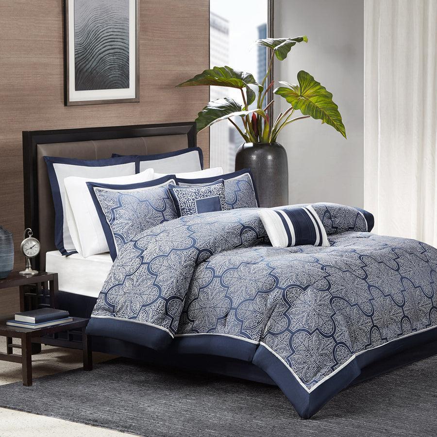 Olliix.com Comforters & Blankets - Medina 8 Piece Jacquard Comforter Set Navy