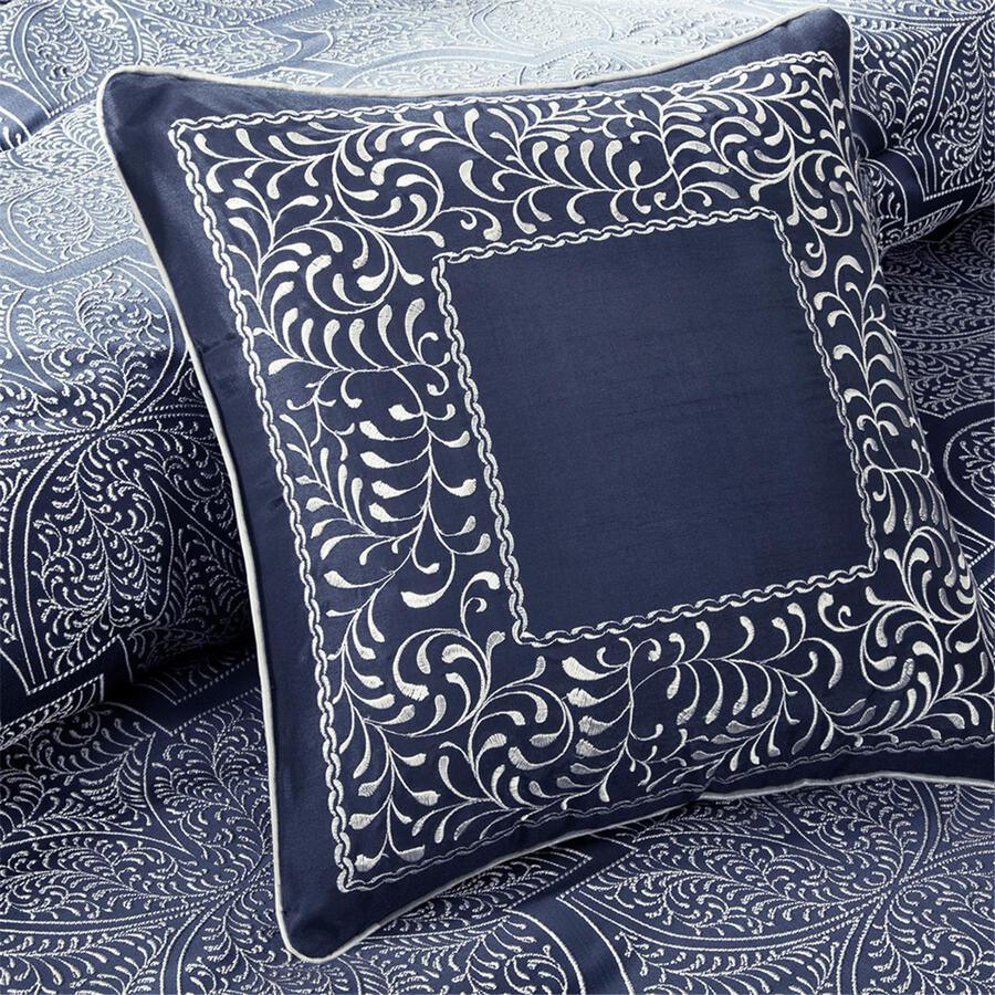 Olliix.com Comforters & Blankets - Medina 8 Piece Jacquard Comforter Set Navy