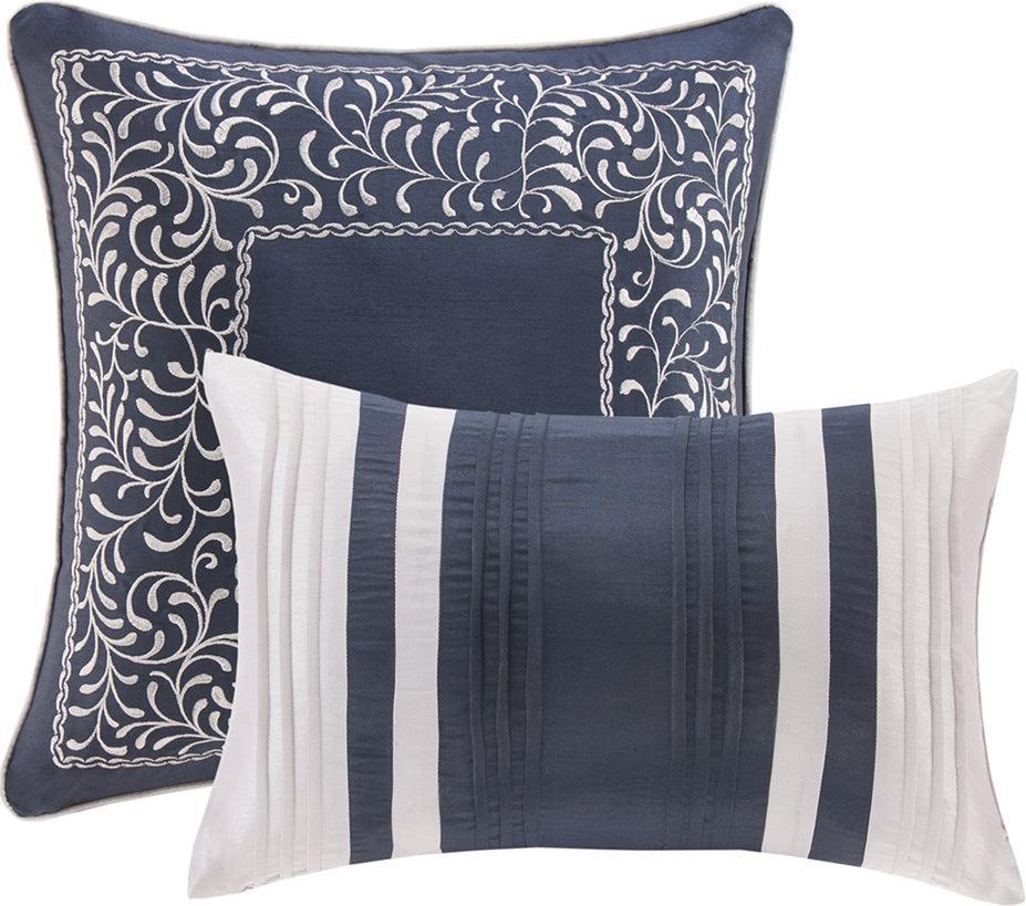Olliix.com Comforters & Blankets - Medina 8 Piece Jacquard Comforter Set Navy