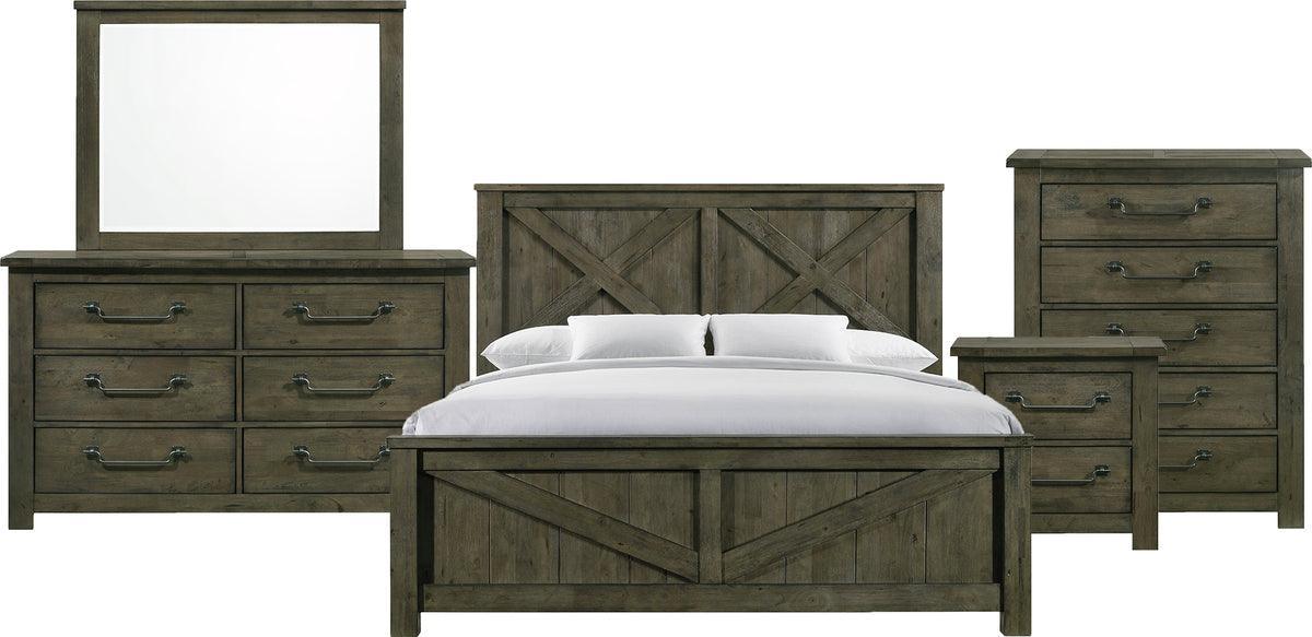 Elements Bedroom Sets - Memphis King Panel 5PC Bedroom Set in Grey Antique Grey