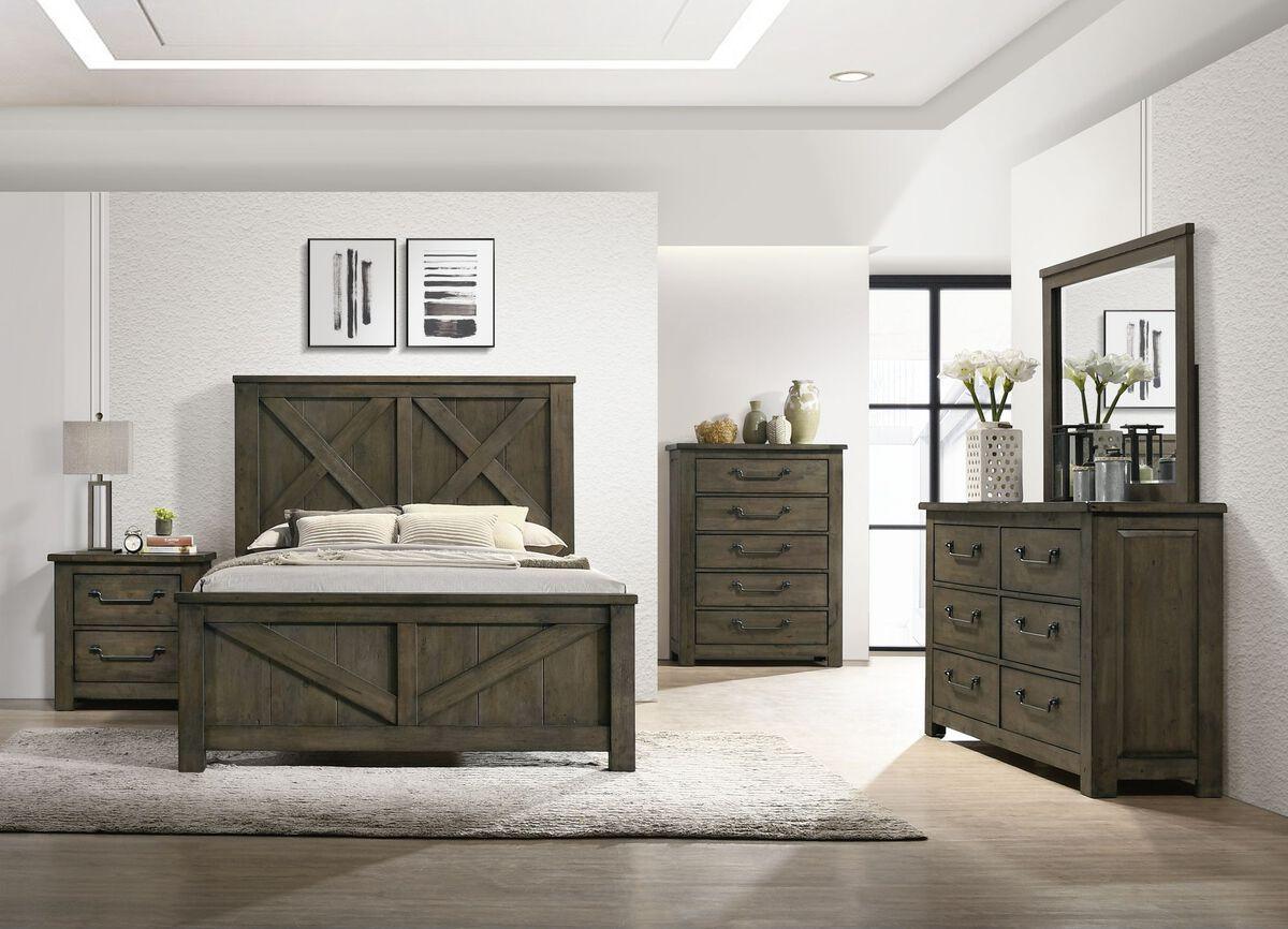 Elements Bedroom Sets - Memphis Queen Panel 5PC Bedroom Set in Grey Antique Grey