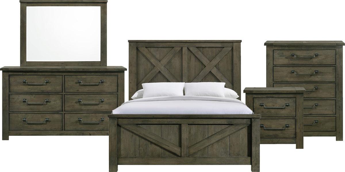 Elements Bedroom Sets - Memphis Queen Panel 5PC Bedroom Set in Grey Antique Grey