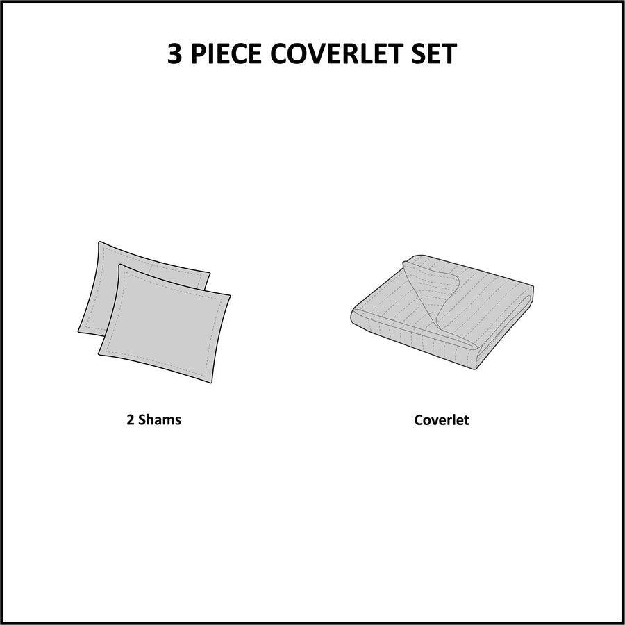 Olliix.com Comforters & Blankets - Mercer Modern 3 Piece Cotton Chenille Coverlet Set Full/Queen Ivory