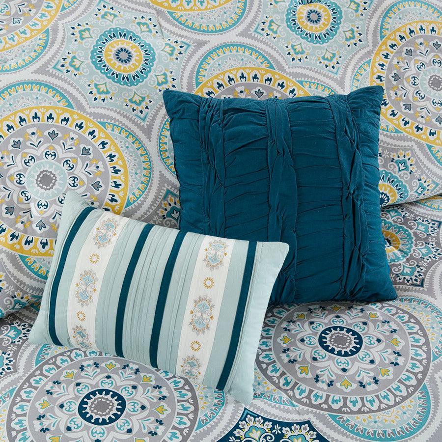 Olliix.com Comforters & Blankets - Mercia 7 Piece Reversible Cotton 26 " W Sateen Comforter Set Teal Queen