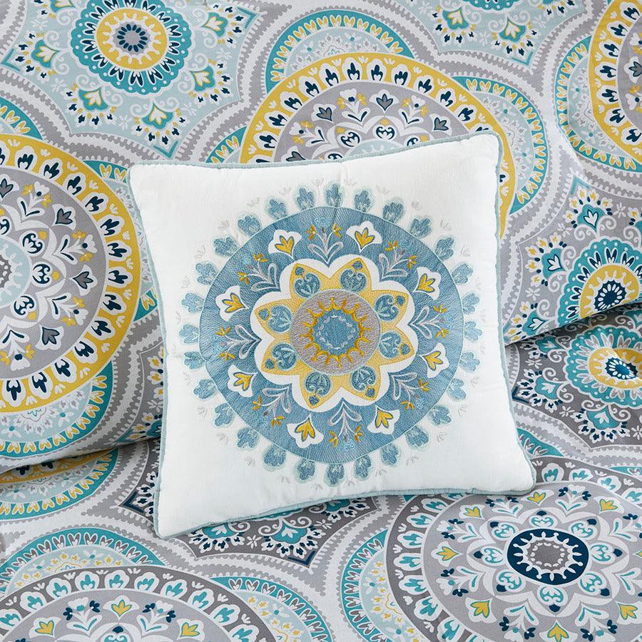 Olliix.com Comforters & Blankets - Mercia 7 Piece Reversible Cotton 26 " W Sateen Comforter Set Teal Queen