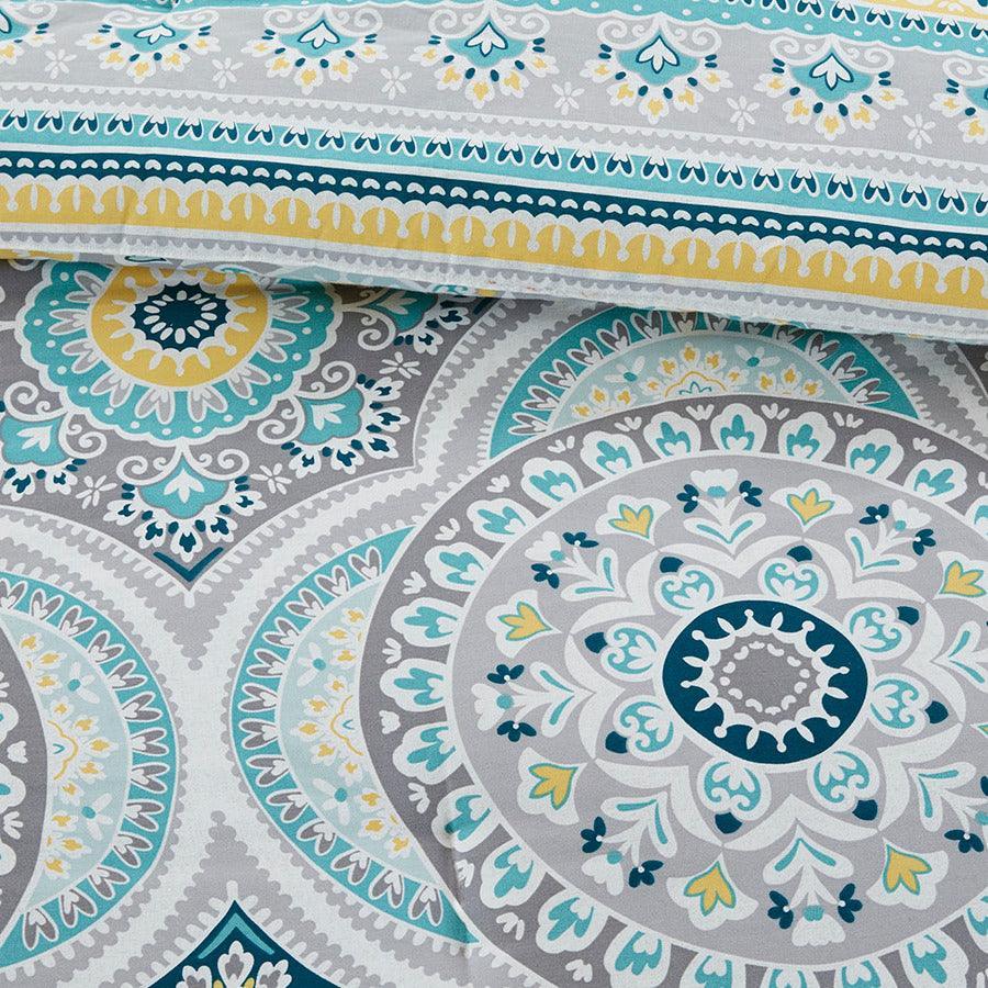 Olliix.com Comforters & Blankets - Mercia 7 Piece Reversible Cotton 26 " W Sateen Comforter Set Teal Queen