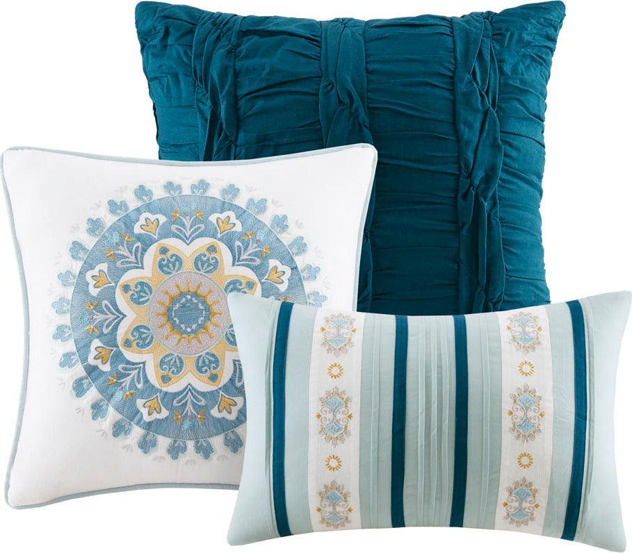 Olliix.com Comforters & Blankets - Mercia 7 Piece Reversible Cotton 26 " W Sateen Comforter Set Teal Queen